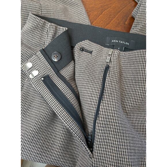 Ann Taylor Houndstooth Dress Pants 2 Black Brown Ankle Slit High Rise Trousers - Picture 5 of 11